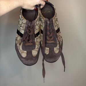 Coach Signature Brown Canvas Suede Sneakers Size 10B